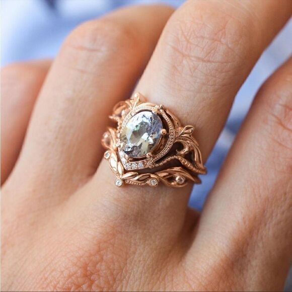 Vintage Rose Gold Oval Diamond Art Deco Ring - Picture 9 of 11